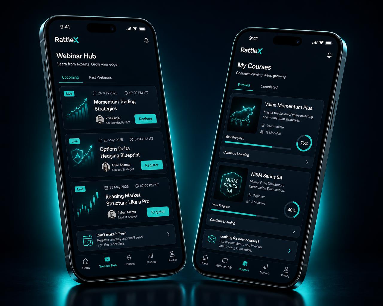 RattleX app screens