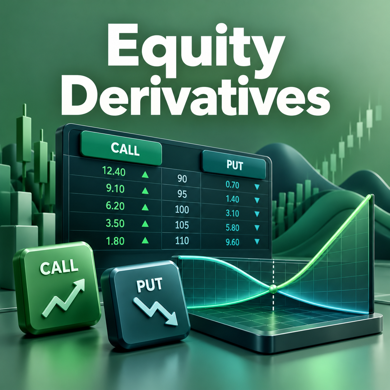 Equity Derivatives course cover featuring call and put options and a payoff graph