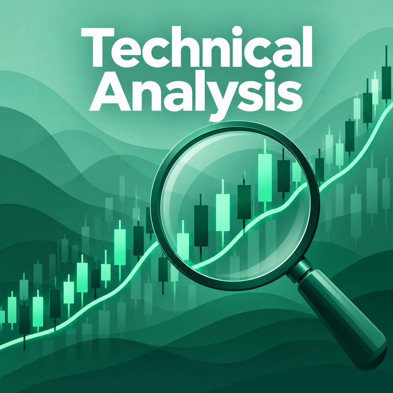 Sea green technical analysis illustration with candlesticks and trend lines